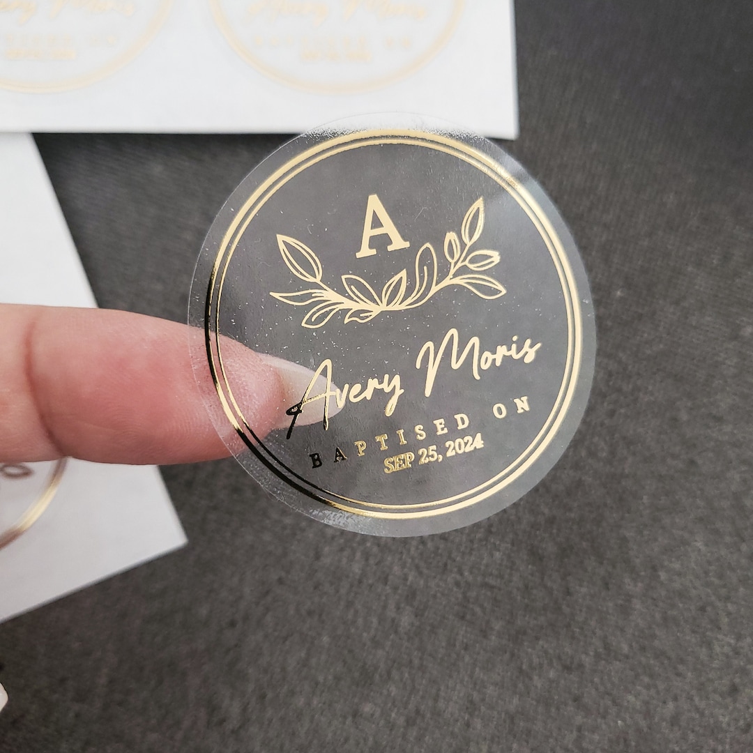 Personalized Gold Foil Baptism Stickers Clear Labels for Favors & Gifts ...
