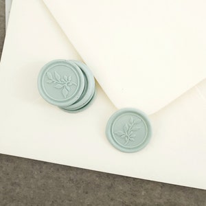 XOXOKristen Sage Green Self Adhesive Wax Seal Sticker Labels with Botanical floral branch stamp for wedding invitations, save the dates, birthday invitations