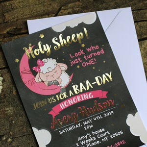 Little Lamb Birthday Invitation: Gold Foil Girl 1st Birthday