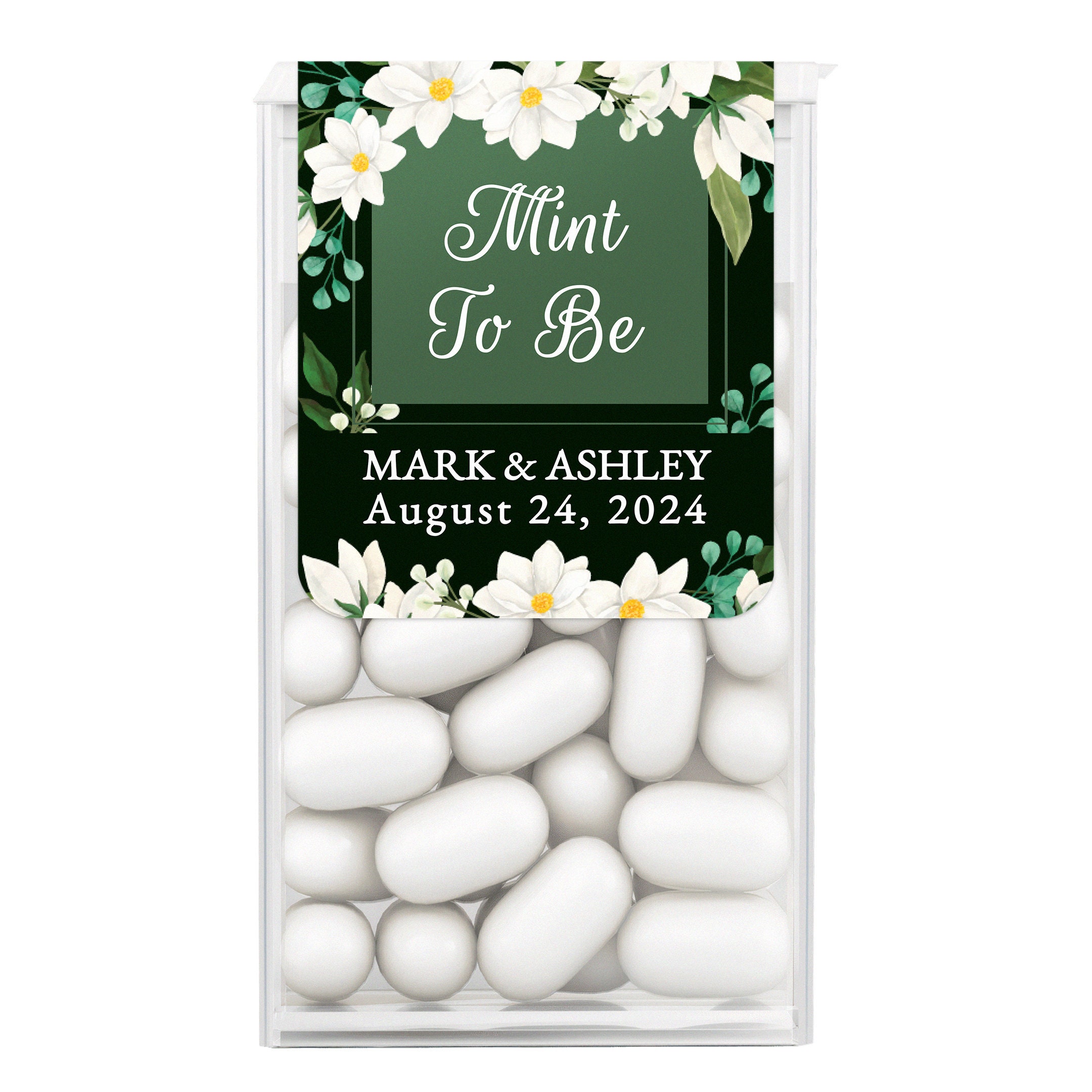 XOXOKristen 25 PCS Personalized Mint To Be Wedding Favor Stickers For Tic TACS Box, Custom Mint Labels With Date And Name Personalization, Pink And Green Designs With Greenery Flower - Labels