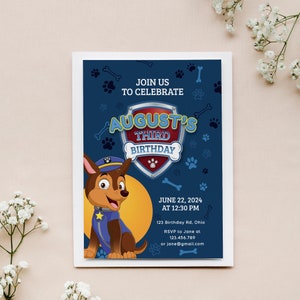 Birthday Invitations for Boys, Boy 1st Birthday Invitations with Cartoon Dog, Printed Any Age Birthday Invites, First Birthday Invitations