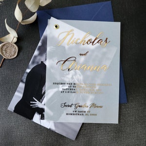 Elegant Vellum Wedding Invitations with Gold Foil Personalized Photo Wedding Invitation with Envelopes, Rose Gold Wedding Invitations Custom image 3