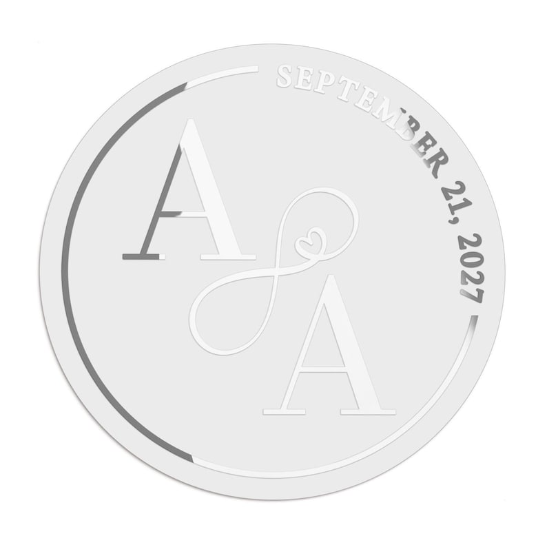 Adesivi trasparenti per matrimoni con lamina d'oro, sigilli personalizzati per buste con monogramma e simbolo dell'infinito per bomboniere, etichette adesive per bicchieri Clear/Silver Foil