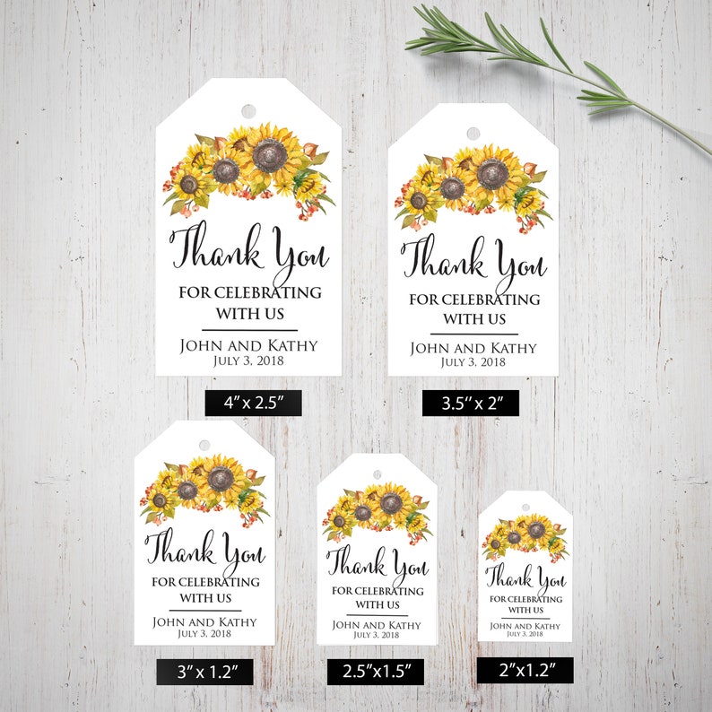 Sunflower Wedding Favor Tags Personalized Thank You Gift Tags Wedding Party Bridal Party Decoration Custom Wedding Thank You For Favors image 2
