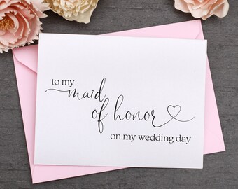 To My Maid Of Honor On My Wedding Day Card, Maid Of Honor Card, Thank you Cards, Wedding Cards, TO MY Maid of Honor, Card for Maid of Honour