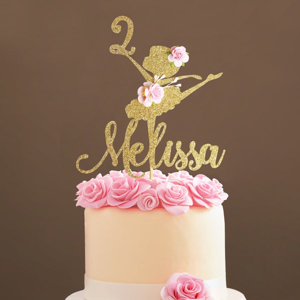 Personalized Gold Glitter Ballerina Cake Topper: Birthday Party Decoration