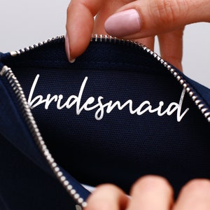 Bridesmaid Makeup Bag Bridesmaid Gift Name Makeup Organizer Cosmetic Bag Bridesmaid Pouch with Gold Foil Bridesmaid Proposal image 6