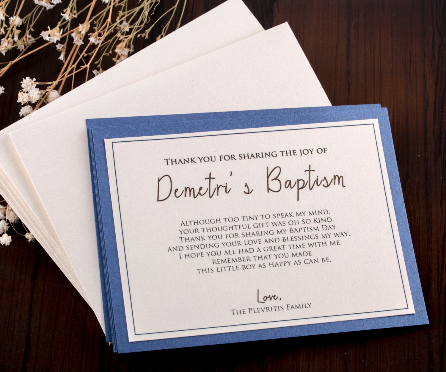 Baptism Thank You Cards Note Christening Gift Cards Custom Etsy