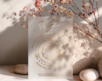 Vellum Wedding Invitation Clock Design – Foil Modern Elegant Invite Suite