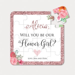 Casse-tête « Will You Be My Flower Girl » en or rose avec nom et signature personnalisés du couple adorable