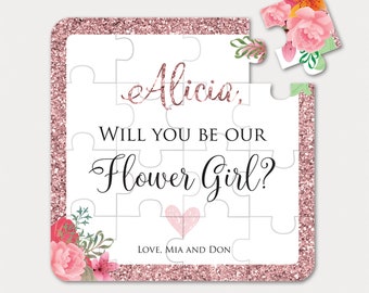 Rose Gold Will You Be My Flower Girl Proposal Puzzle with Personalise Name and Signature Line from the lovely Couple