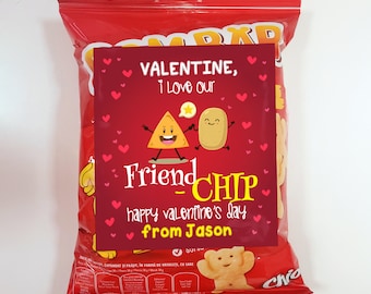 Personalized Friend-Chip Valentine Stickers: Snack Bag Labels