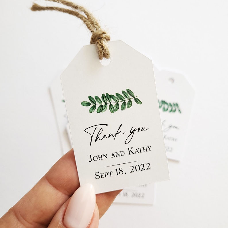 Greenery Branch Thank you Wedding Favor Tags, Personalized Wedding Gift Tags, Rustic Wedding Tags, Botanical Thank You Favours image 1