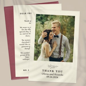 Personalisierte Hochzeit Dankeskarten, Einfache Dankeskarte, Foto Dankeskarten, 4 x 6-Zoll-Karten mit Umschlägen, Blumenhochzeitstagskarten