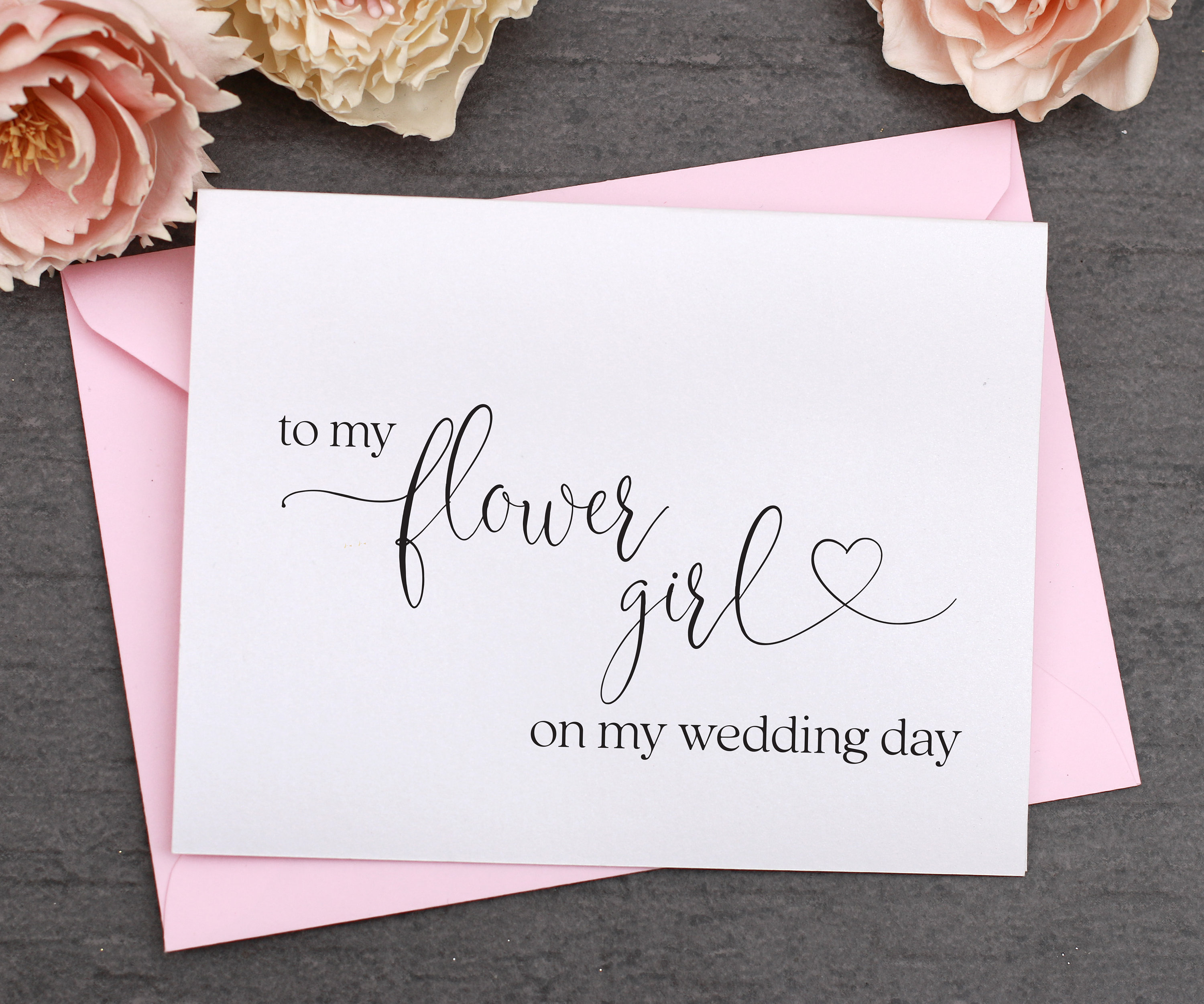 Two Color Choices! To Our Flower Girl On Our Wedding Day Card with Envelope 