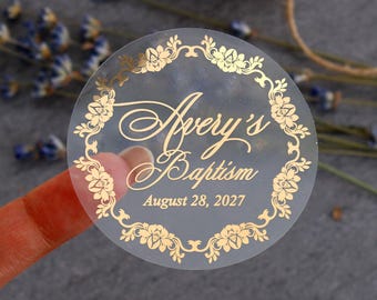 Baptism Stickers for Favors, Custom Christening Stickers, Personalized Baptism Labels, Comminuion, Boy, Girl, Clear, Gold, Rose Gold, Silver