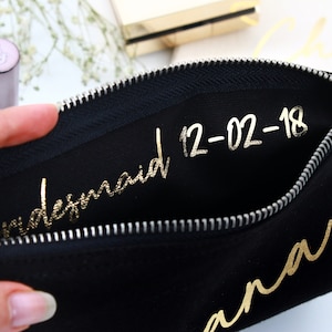 Bridesmaid Makeup Bag Bridesmaid Gift Name Makeup Organizer Cosmetic Bag Bridesmaid Pouch with Gold Foil Bridesmaid Proposal