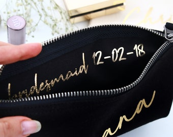 Bridesmaid Makeup Bag Bridesmaid Gift Name Makeup Organizer Cosmetic Bag Bridesmaid Pouch with Gold Foil Bridesmaid Proposal