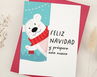 Feliz Navidad Card, Spanish Christmas Card, Feliz Navidad y Próspero Año Nuevo, Tarjeta De Navidad, Felices Fiestas, Greetings in Spanish