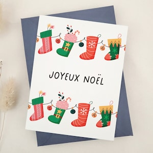 Joyeux Noel-kaart, kerstkaart in het Frans, Franse kerstgroeten, Carte de Voeux, Franse Noël-kaart, vrolijke kerstkaart in het Frans