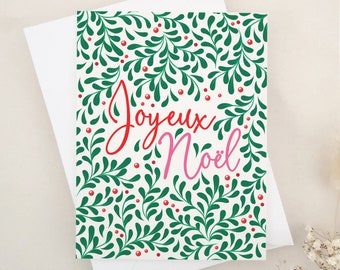 Carte de joyeux Noël, Joyous Noel Wishes, Carte de Noël, Carte de voeux de saison, Carte de voeux de Noël Français, Voeux de vacances, Carte de voeux