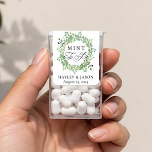 Personliga klistermärken med mintmotiv för Tic Tacs, Anpassade etiketter för bröllopsmintmotiv, Grönsaks- och botanisk krans, DIY-festfavoriter
