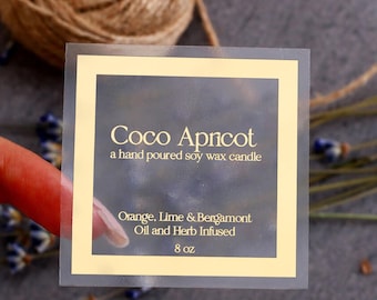 Square Candle Labels Clear or White Foil Stickers for Custom Branding, Packages, Treats, Bags, Box