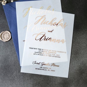 Elegant Vellum Wedding Invitations with Gold Foil, Personalized Foiled Invitation in Gold, Silver, Rose Gold, Custom Wedding Vellum Invites