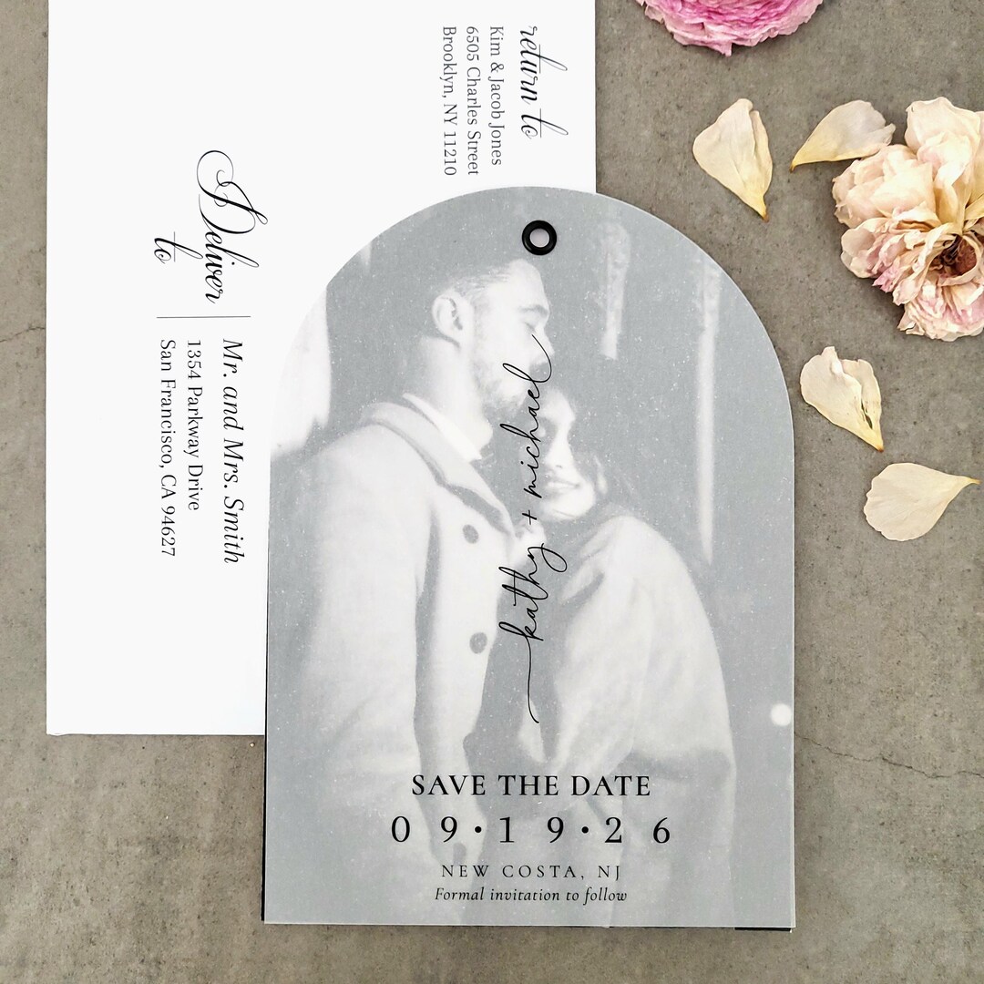 Vellum Arch Photo Save the Date Invitation Elegant Translucent Design ...