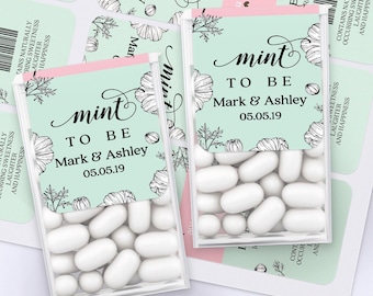 ミントグリーンとブラッシュピンクのフローラルデザインが特徴の、Tic Tac用ウェディングギフトラベル