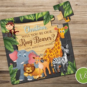 Safari Animals Ring Bearer Proposal Puzzle, Personalized Gift