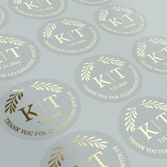  Clear Gold Foiled Wedding Stickers Thank You for
