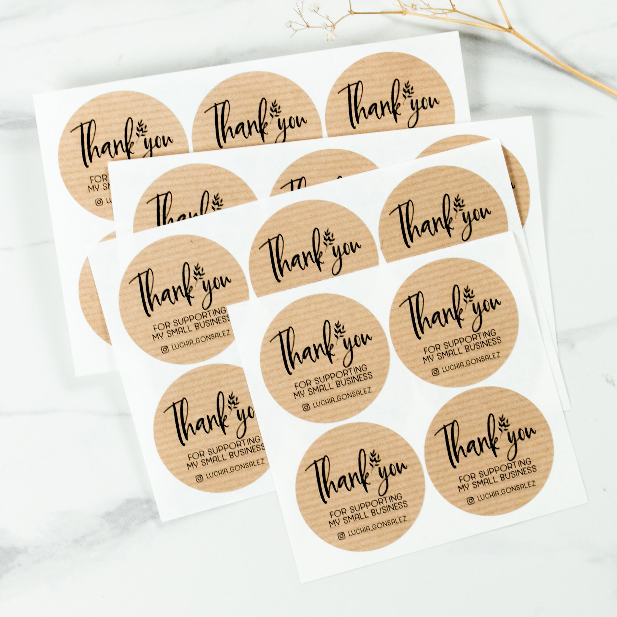 Thank You Stickers Printable Kraft Stickers Business Branding Handmade With  Love Circle (Instant Download) 