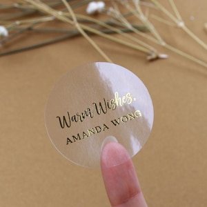 Echte goudfoliesticker Warme wensen Kerstcadeaukaartjes Bedankt-tags Gepersonaliseerde cadeaulabel Zilver Rose goud
