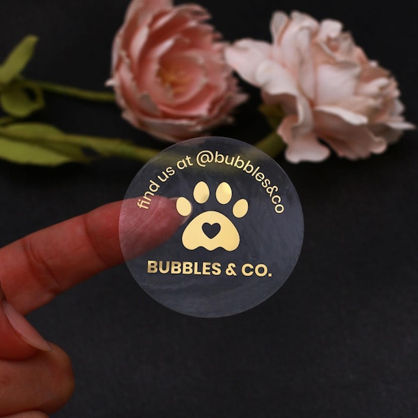 Custom Foiled Logo Stickers: Clear Business Labels with Gold Foil