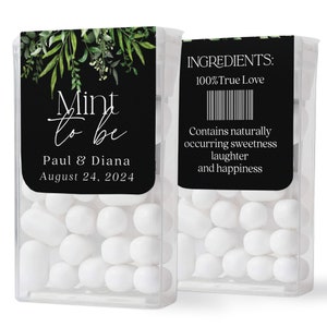 Adesivi personalizzati rustico menta per essere Tic Tac con disegno di eucalipto nero e verde, etichette bomboniere per confezioni mini Tic Tac