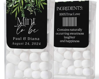 Personalized Rustic Mint to Be Tic Tac Stickers with Black & Greenery Eucalyptus Design, Wedding mints Favor Labels for mini tic tac packs