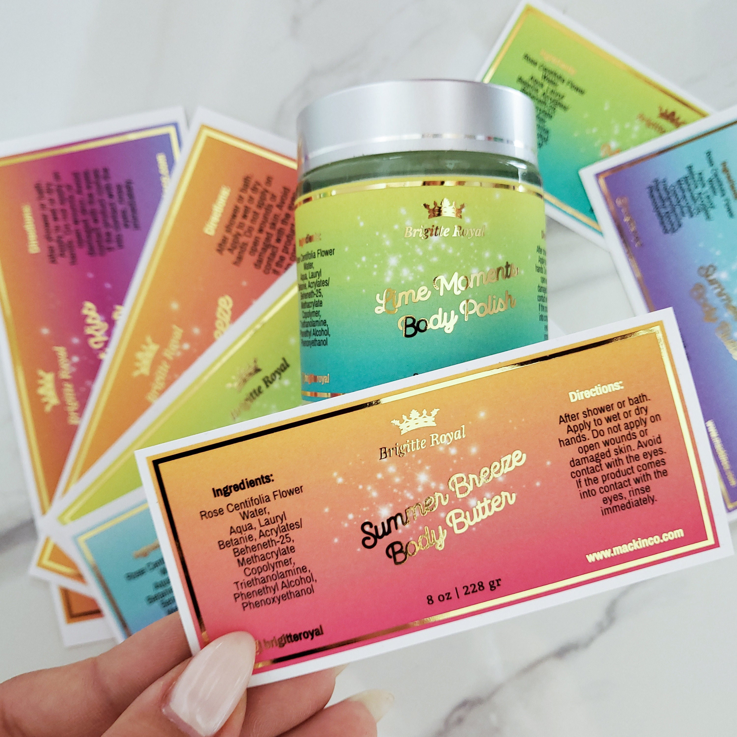 Custom Cosmetic Labels with Gold foil and gradient background, Small Business Custom Label Stickers, Personalized Candle, Body Butter labels