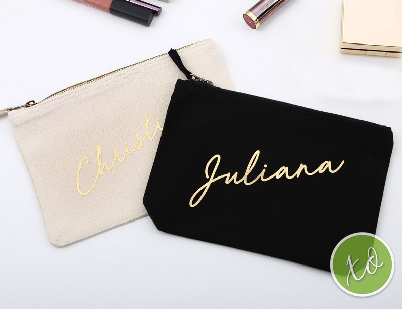 Bridesmaid Makeup Bag Bridesmaid Gift Name Makeup Organizer Cosmetic Bag Bridesmaid Pouch with Gold Foil Bridesmaid Proposal image 4