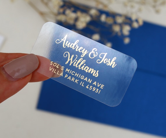 Custom Return Address Labels Clear Foil Sticker Gold Rose Etsy