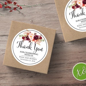 Adesivi per matrimoni bordeaux, etichette per bomboniere di ringraziamento floreali, adesivi personalizzati, etichette per matrimoni, adesivi di ringraziamento, adesivi per bomboniere
