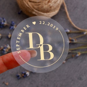 Verstrengel monogrammen aangepaste trouwstickers voor gunsten, gepersonaliseerde helder gouden trouwenvelopzegels met initialen voor trouwbedankjes