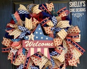 Patriotic wreath,Fourth of July Wreath,Americana wreath,Americana burlap wreath,welcome patriotic wreath,4th of July wreath,double door wrea