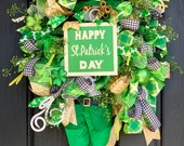 RESERVED for Kim St. Patricks day wreath, St. Patrick's day deco mesh wreath, St. Patrick's day mesh wreath, St. Patrick's day wreaths, Lepr