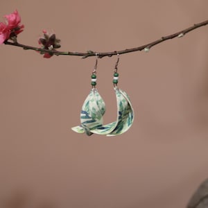 Summer Leaf Earrings, a long drop earrings from a special Vietnam handmade paper with kozo fiber