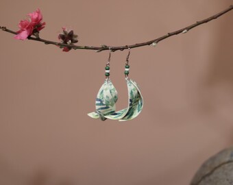 Summer Leaf Earrings, a long drop earrings from a special Vietnam handmade paper with kozo fiber
