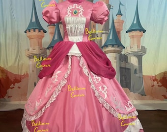 Costume da principessa Peach Costume da Super Bros. Abito cosplay. Intrattenitore per feste per adulti. Taglia UK 6-16