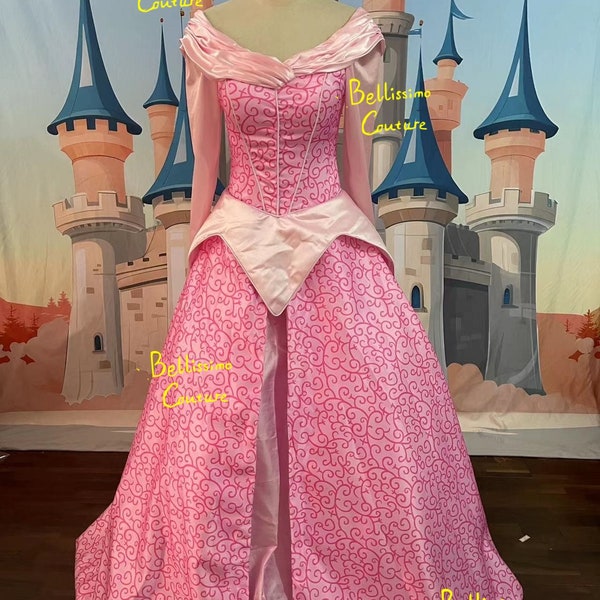 High quality Pink Princess Aurora Adult Costume Sleeping Beauty Cosplay dress Adult size Custom made