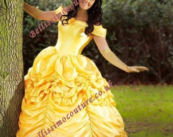Disney Kleid Schöne und Biest Belle Kostüm Erwachsene Größe 10,12,14,16 Rose detail