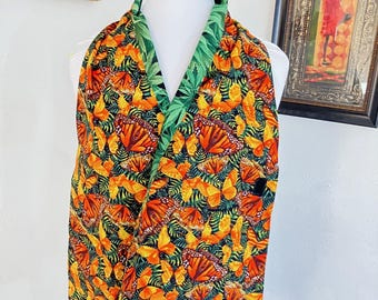 Butterflies in the Weeds senior bib, dining scarf, with bag, green snack  covering, senior dinner accessory